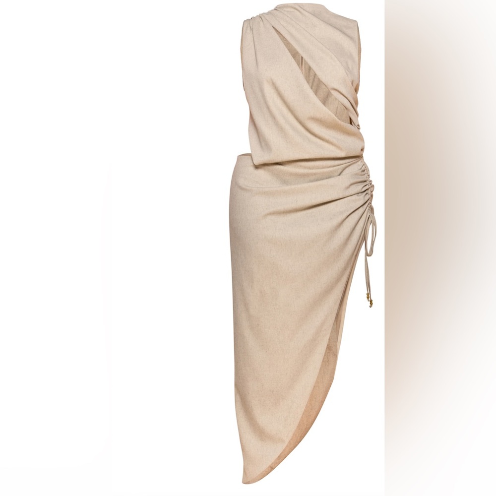 Off white linen dress draped -NEW